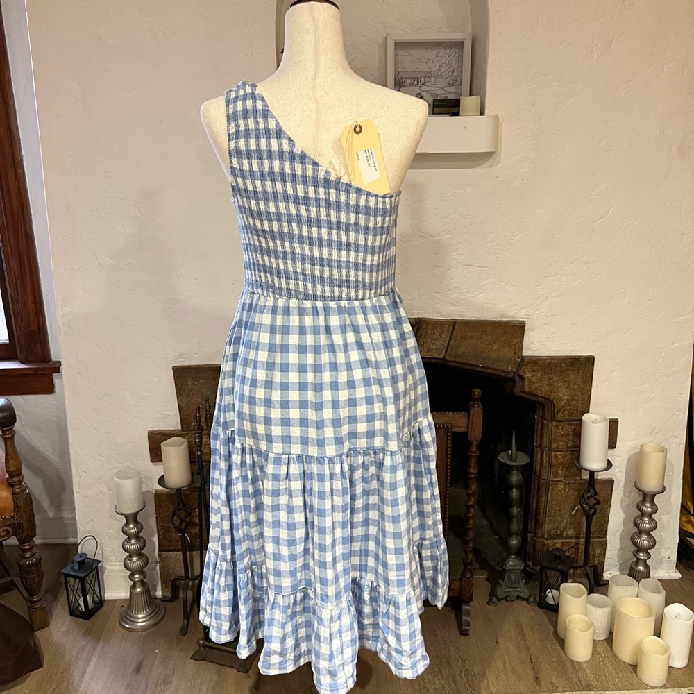 Vintage Blue Gingham Asymmetric Dress size M - Picture 2 of 3